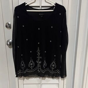 Lane Bryant Elegant Black Blouse with White Detailing